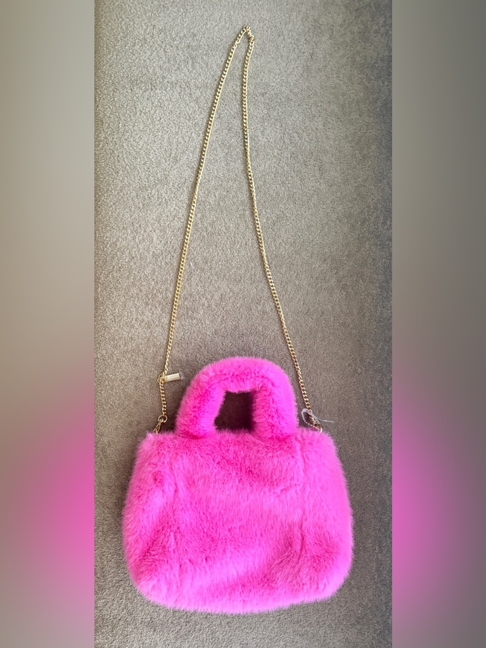 G by Giuliana Hot Pink Faux Fur Fluffy Crossbody Tote Bag Gold Chain Y2K